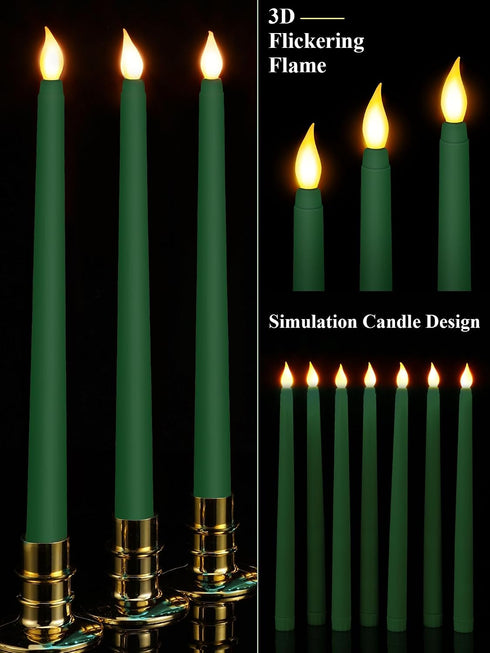 24 Decoration(Christmas,11 Inch,Green) Treela Pcs Flameless Taper Candles Battery Operated Bulk Fake Candles Light LED