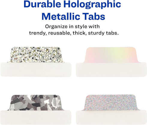 Avery Ultra Tabs Luxe Collection, 2.5" x 1" Margin Tabs, Holographic Iridescent Designs, 16 Repositionable Page Tabs (74179) by AVERY