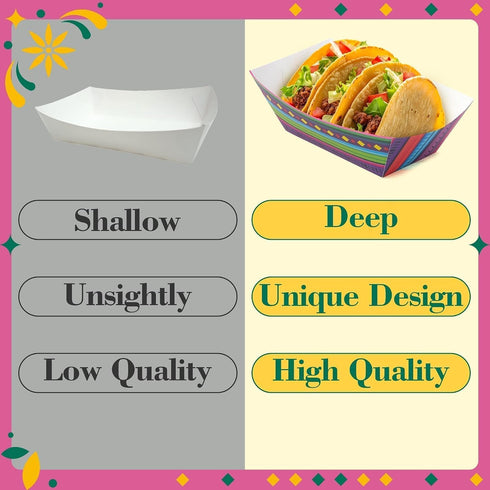 50Pcs Mexican Taco Nights Food Trays - Taco Boat Assembled Trays Nacho Snack Fried chicken Holder Disposable Paper