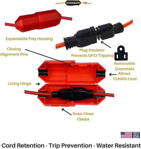 Extension Cord Plug Protector Safety Cover, Water-Resistant, Keep Cords Connected, 3pk Red