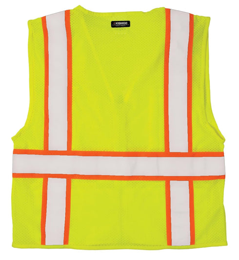 Kishigo All Mesh Contrast Unisex Reflective Safety Vest 1195, ANSI Type R/Class 2, Silver & Orange, 6 Pockets (Lime, L)