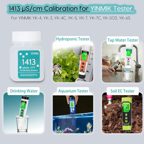 1413 µS/cm Calibration Solution, Conductivity Buffer for 5 in 1 Salinity Tester, 4 Bottles of 50mL