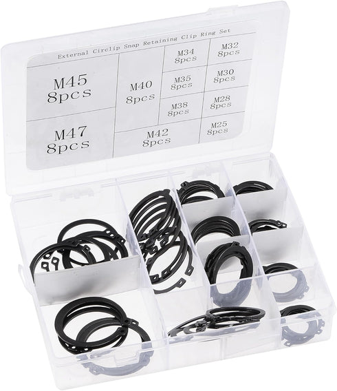 uxcell E-Clip Circlip Set - 88Pcs 11-Size External Retaining Shaft Snap Ring Washer Carbon Steel Assortment, Black