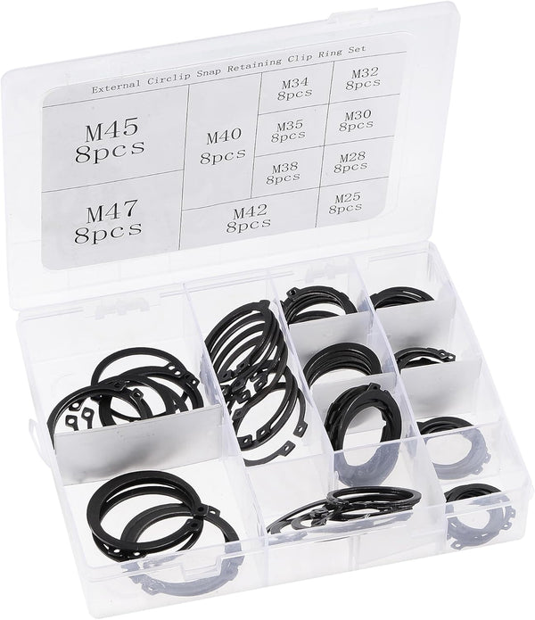 uxcell E-Clip Circlip Set - 88Pcs 11-Size External Retaining Shaft Snap Ring Washer Carbon Steel Assortment, Black