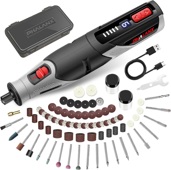 PHALANX 4V Cordless Rotary Tool Kit with 80 Accessories, 28000 RPM, 9-Speed,