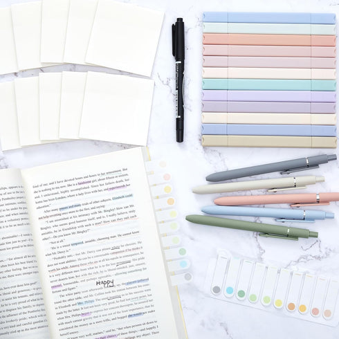 Jutom 29 Pcs Book Annotation Kit, Aesthetic Highlighters, Gel Pens, Sticky Notes, and Markers for Office School