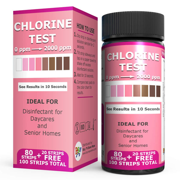 Industrial Active Chlorine Bleach Test Strips, 0-2000 Ppm Range for Sanitizer Disinfectants and Sanitizing Solutions