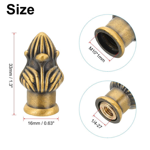 PATIKIL 33 16mm 4 Set x Lamp Finials Caps Knob, Solid Lamp Shade Top Decoration Screw Cap Nuts with Brass Reducing