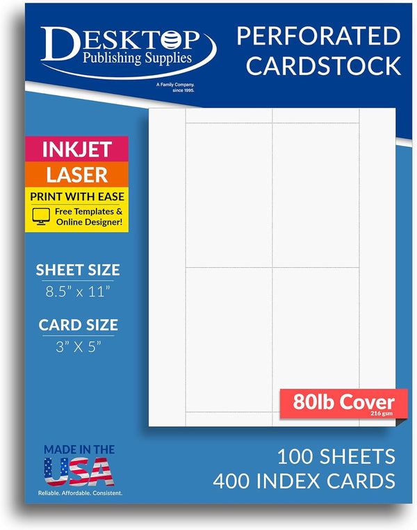 4up Matte White 3" x 5" Index Cards - Heavy 80lb Cover