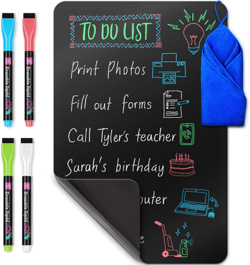 Mifflin-USA Magnetic Dry Erase Black Board Sheet for Fridge (12 x 8"), Stain-Resistant Kitchen Planner Board
