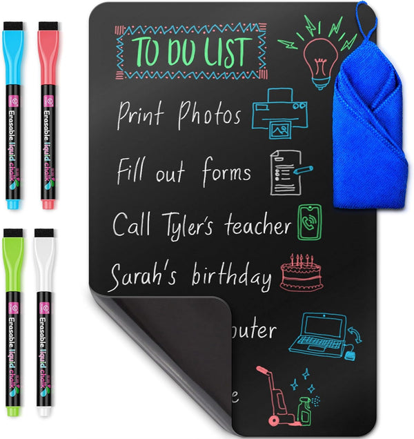 Mifflin-USA Magnetic Dry Erase Black Board Sheet for Fridge (12 x 8"), Stain-Resistant Kitchen Planner Board