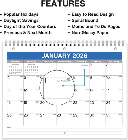 Dunwell 2025-2026 Calendar Binder 8.5x11, 3-Hole Punched, Fits 3-Ring Notebook, Use Now to Dec 2026, Wall Calendar