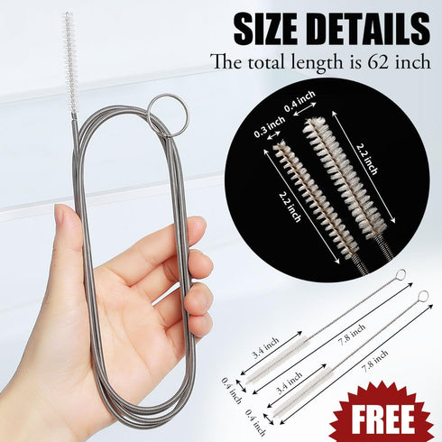 Long Drain Brush, Flexible Pipe Cleaning Brush, Fridge Cleaning Tool for Cleaning Feeding Tube, Siphon Hose, Sunroof Drain, Refrigerator Drain, Filters and 2 PCS Tube Brushes (White) by HYJJRYP