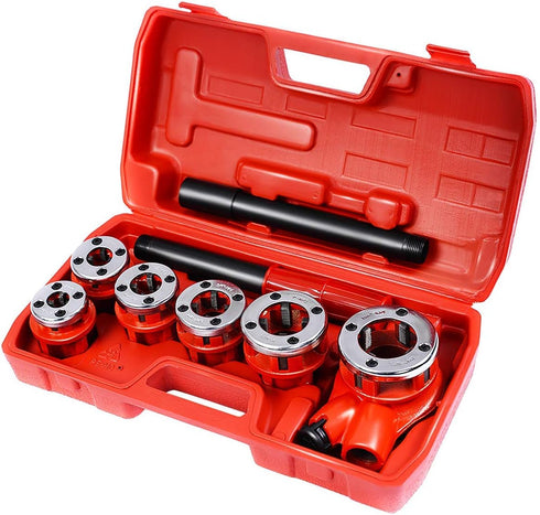 Set 6 1/4", 3/8", 1/2", 3/4", 1", 1-1/4" Goplus Ratchet Pipe Threader Kit, Ratcheting Pipe Threading Tool w/ Dies