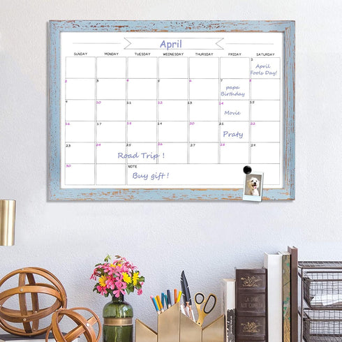 Dry Erase Monthly Calendar Board, Magnetic Wall Whiteboard for Office/School/Home, Walnut Brown Frame 10.5"x 14.5"