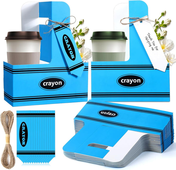 24 Set Teacher Appreciation Gifts Crayon 2 Cup Drink Carrier with Crayon