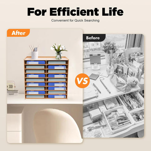 SHIOUCY 18 Mailbox Slots Desktop Paper Mail Sorter Wood Office File Literature Organizer on Desk Floor, Paper Storage