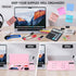Varhomax Glass Desk Whiteboard Pink with Calculator, Desktop Dry Erase Board with Storage for Home and Office