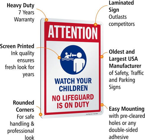 SmartSign 14 x 10 inch “Attention - Watch Your Children” Metal Sign, Rustproof Aluminum, Made in USA