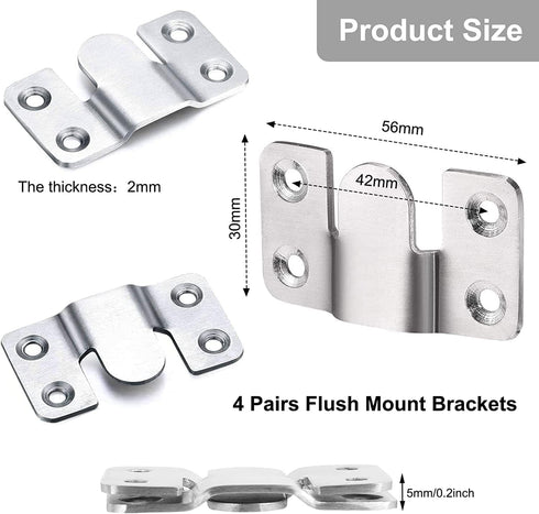 Flush Mount Bracket, Headboard Wall Mounting Brackets-56 x 30mm Interlocking Hanging Bracket, Mounting Hardware for Picture Hanging and Sectional Couch Connectors (4 Pairs)