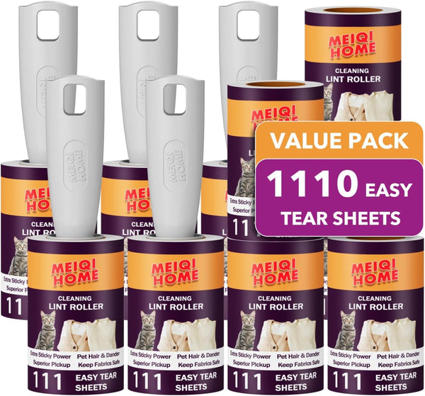Lint Rollers for Pet Hair Extra Sticky, 1110 Sheets Mega Value Set with 5 Handles, Portable Pet Lint Roller for Clothes