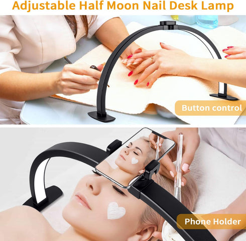 Ayshone Desk,29In Holder,3000-6000K Half Moon Light for Nail Half Moon Lamp with Phone Nail Lamp Perfect LED Machine