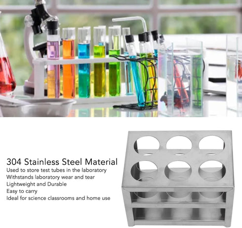 Test Tube Rack for 32mm Tubes, 304 Stainless Steel Holder with 6 Hole, 3 Layer Lab Test Tube Rack and Vial Holder