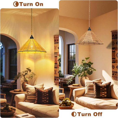 Maliralt 16.4ft Hanging Lamps Rattan Pendant Light - Plug in Cord Hanging Light Fixture Plug Into Wall Outlet Pendant