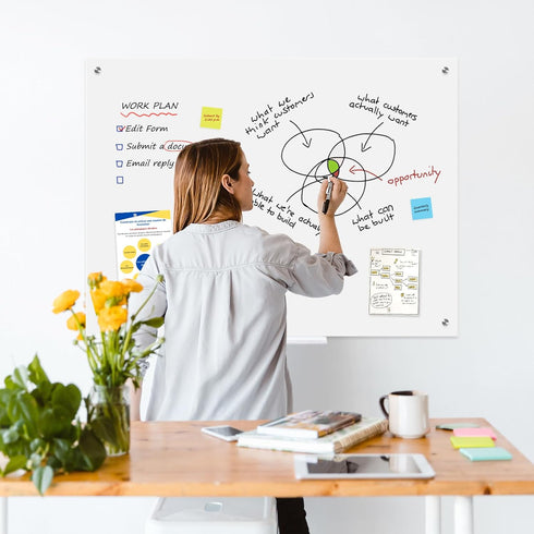 Magnetic Glass Whiteboard 24" x 18", Frameless Dry Erase Board with 1 Marker Tray and 3 Magnets for Office Home