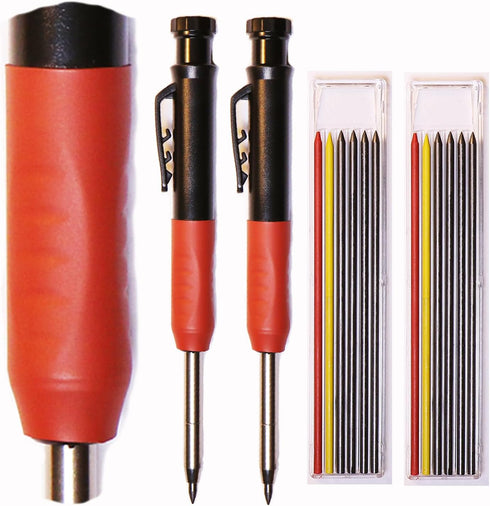 RUBBER GRIP TWO PACK Carpenter Pencil Set with 14 Refills and Built-In Sharpener