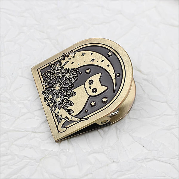 Vintage Moon Cat Themed Metal Book Clip for TN Travelers Moterm Midori Notebook Accessories, Decorative Binder Clip