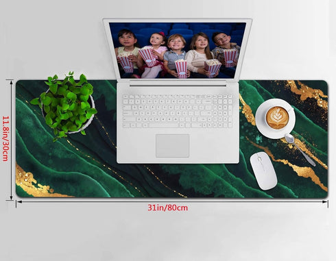 Gaming Mouse Pad, Large Extended Desk Pad with Non-Slip Base for Home Office Gaming Work, Green Marble with Gold