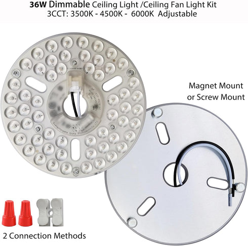 36W 6.4" Dimmable Panel,3 LED Light Engine Retrofit Kit for Ceiling Fan Light Replacement LED Board Color Temperature