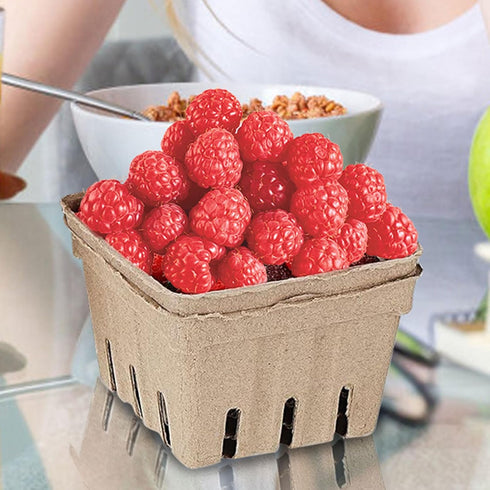 Naqqios 30pcs Produce Baskets Farmers Market - Thick Fruit Containers | Stackable Pulp Fiber Berry Basket
