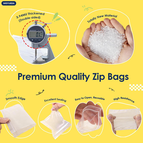 WEIYUEDA 6X9IN 300 Counts 3.94Mil packaging Clear Resealable Ziplock Plastic Bags, Double-Sided Thickened Plastic