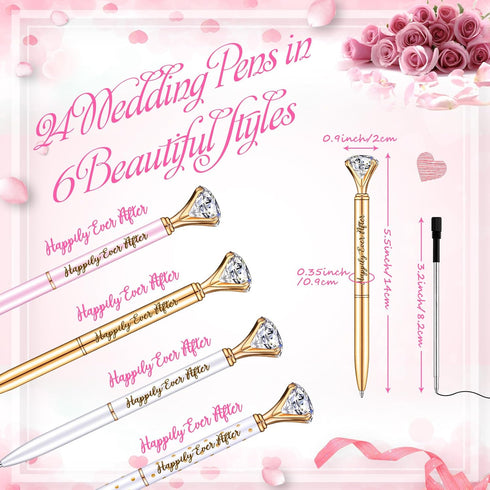 Yexiya 24 Pcs Bridal Shower Pens Happily Ever After Diamond Pens Crystal Pens Bling Wedding Pens Cute Metal Black Ink Ballpoint for Women Girls Bridesmaid Coworkers Gifts Office Party (Polka Dot) by Yexiya
