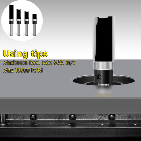 4 Set 1/4 Inch Trimming Pcs Flush Trim Router Bit Shank, Carbide Tipped Straight Cut Pattern Router Bits Bottom