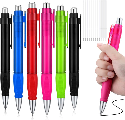 Crtiin 6 Pcs Jumbo Easy Grip Ballpoint Pens with Refills Extra Large Black Ink Fat Pens for School Office Writing