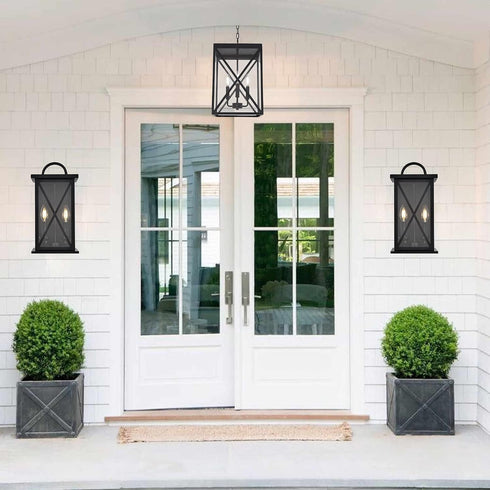 2 Packs 2-Light MELUCEE Outdoor Wall Lantern Exterior Light Fixtures Wall Mount in Black Finish Waterproof Wall Sconce