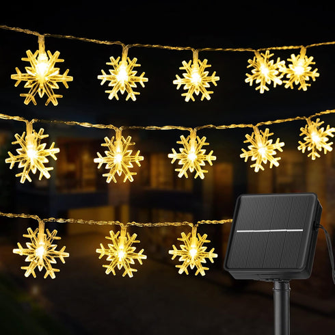Solar Christmas Snowflake String Lights, 100 LED 39 FT Outdoor Waterproof Fairy Lights for Decor