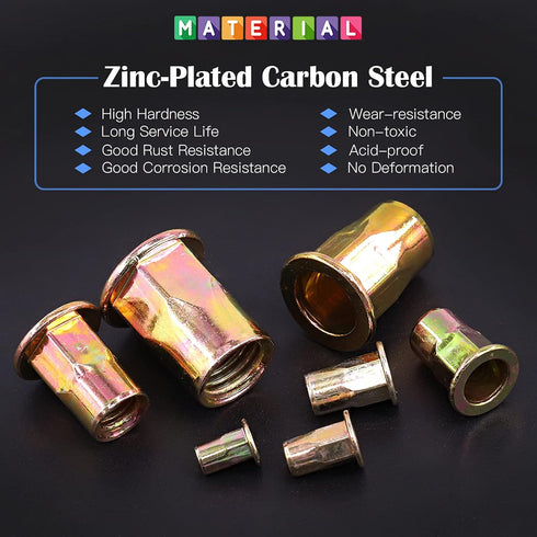 Glarks 320Pcs M3 M4 M5 M6 M8 M10 M12 Set Set) Half Hex Body Flange Rivet Nuts Assortment Kit, Zinc Plated Carbon Steel