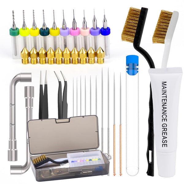 3D Printer Nozzle Cleaning Kit, 38-Piece Set with Brass Nozzles, Lubricant, Tools, and Accessories for Ender 3
