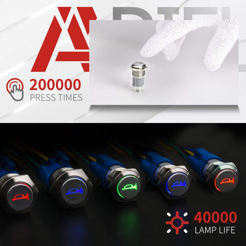 APIELE 19mm 12V Momentary Speaker Horn Push Button Toggle Switch with Pre-Wiring Socket for Car Auto Motor (Blue)