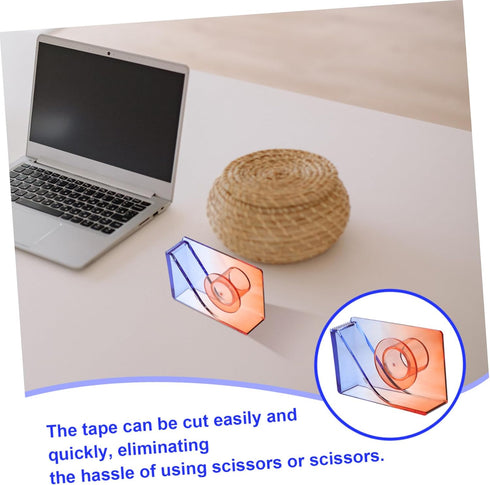Small Gradient Color Tape Holder, Mini Desktop Office Tape Dispenser, Packing Cutter (Red and Blue Mini Stickers)