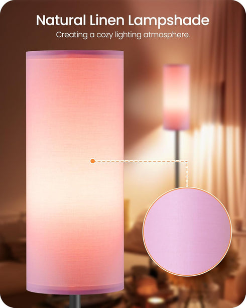 2 Pack Dimmable 2 64.4'' 10W 900LM Bulb 3000K-6500K, P06LDP205W1 Pink Floor Lamps for Living Room with Remotes and Foot