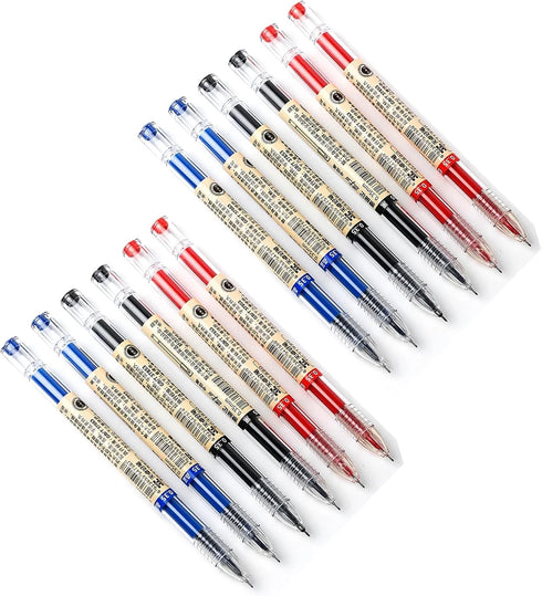 Gel Ink Pen Quick Drying Liquid Ink, 0.38 mm Fine Point Japanese Style Pens, 12 Pcs (4 Black, 4 Blue, 4 Red)