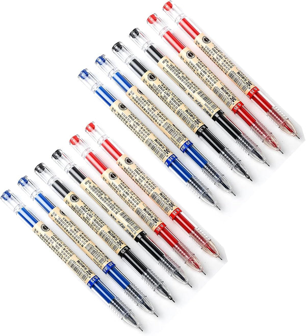 Gel Ink Pen Quick Drying Liquid Ink, 0.38 mm Fine Point Japanese Style Pens, 12 Pcs (4 Black, 4 Blue, 4 Red)