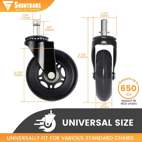 Soontrans Office Chair Wheels, Set of 5, Heavy Duty Rollerblade Replacement Casters for Carpet and Wood Floors