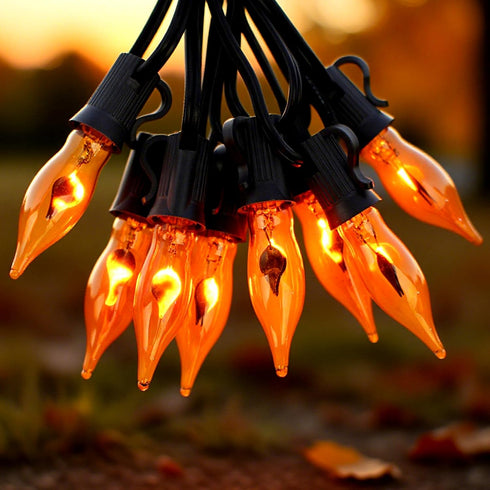 Hobbynors 25-Pack Bulbs, E12 C18 Frosted Flame Light Candelabra Base with Soft Ghostly Glow for Halloween, Amber Flame