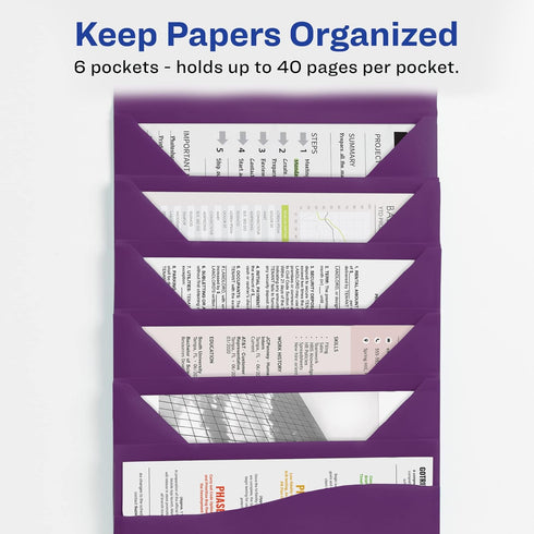 Avery Slide & View Expanding File Folder - 6 Pockets, Letter Size, 1 Plum Folder (73543)